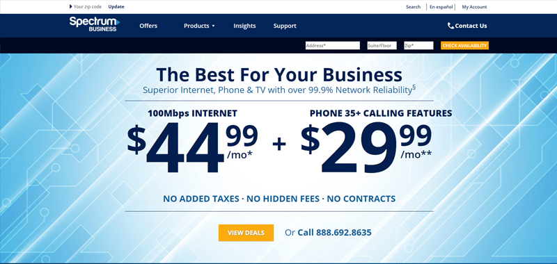 Screenshot from business.spectrum.com